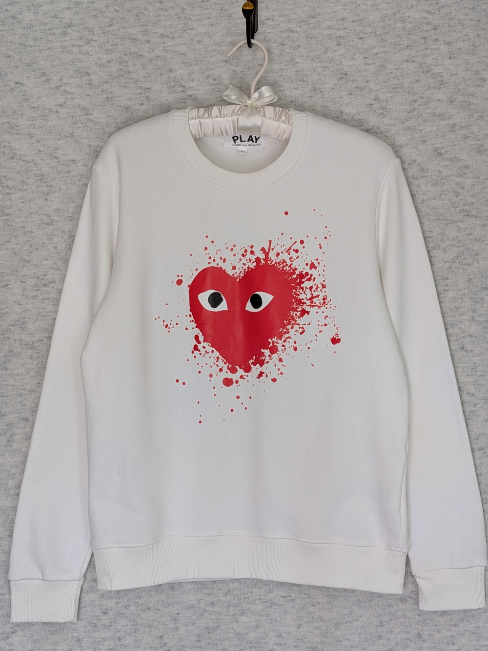 Comme des Garcons PLAY Splash Heart Sweatshirt White Sz M Made in Japan Unisex